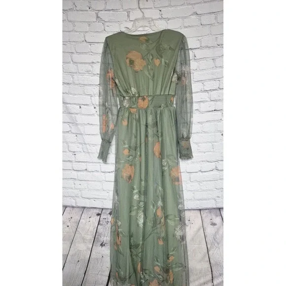 Baltic Born Layla Tulle Maxi Sage Green Floral Mesh Maxi Dress Medium - Picture 6 of 12